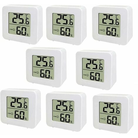 SUNFLOWER Mini thermomètre LCD , Thermomètre numérique intérieur Hygromètre d'intérieur, compteur de température et d'humidité, hygromètre numérique pour crèche, salon, bureau, paquet de 8