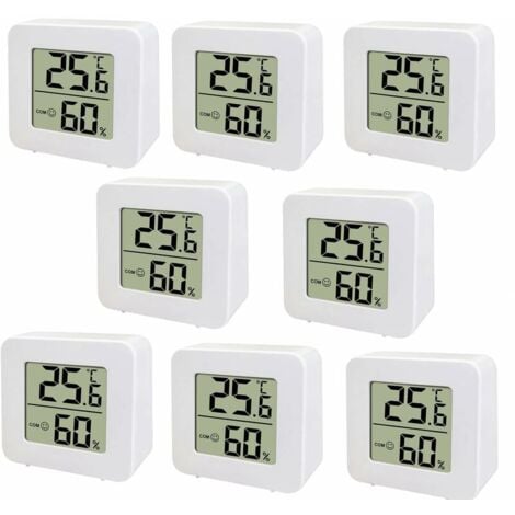 SUNFLOWER Mini thermomètre LCD , Thermomètre numérique intérieur Hygromètre d'intérieur, compteur de température et d'humidité, hygromètre numérique pour crèche, salon, bureau, paquet de 8