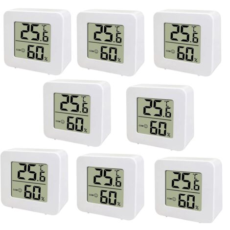 Mini thermomètre LCD , Thermomètre numérique intérieur Hygromètre d'intérieur, compteur de température et d'humidité, hygromètre numérique pour crèche, salon, bureau, paquet de 8