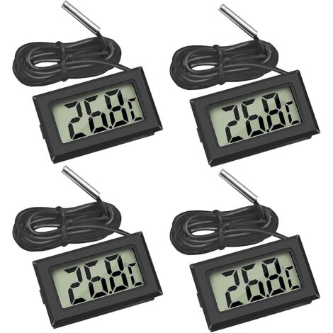 Mini thermomètre numérique LCD avec sonde de température pour réfrigérateur, congélateur et aquarium (4x noir)