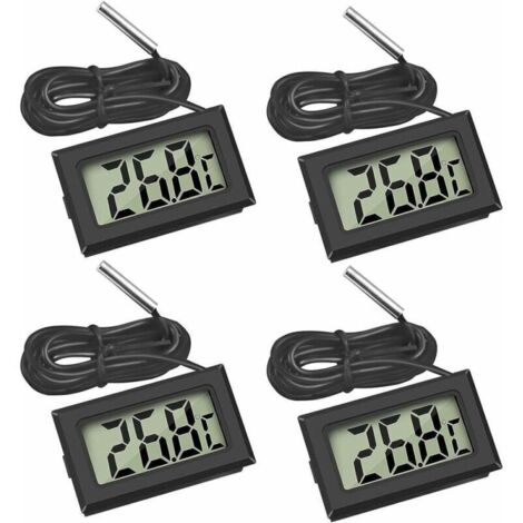 Mini thermomètre numérique LCD avec sonde de température pour réfrigérateurs, congélateurs et aquariums (4 pièces, noir)