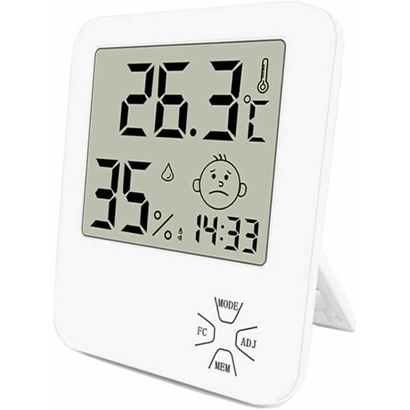 Mini Thermomètre Hygromètre Intérieur Numérique à Haute Précision thermomètre Maison avec Support Pliant Et Réveil pour Indicateur du Niveau de