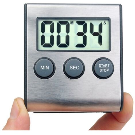 Mini timer digitale, formato 24 ore, conto alla rovescia e cronometro, per cucinare, sport, studio, riunioni, parcheggio, cure mediche in acciaio inossidabile