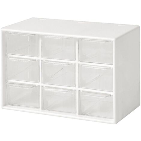 Mini Tiroirs Rangement 9 Boîtes Plastique Transparent Empilable Bureau Chambre Cuisine Maquillage Bijoux Pièces Gadgets