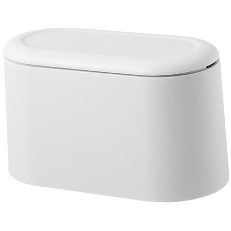 Mini-Tischabfalleimer mit Deckel, PP, Weiß, 22 x 13 x 11 cm, kleiner Abfalleimer für Büro und Küche