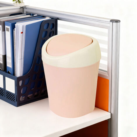 Mini-Tischabfalleimer mit Deckel – Tragbarer Mülleimer aus PP-Kunststoff – 10,2 x 16,8 cm – Rosa