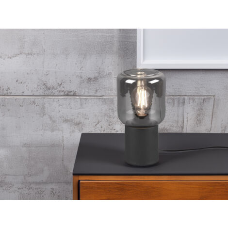 DEFIBRICO Mini Tischleuchte NICO Schwarz Glasschirm Rauchfarbig, Höhe 24cm
