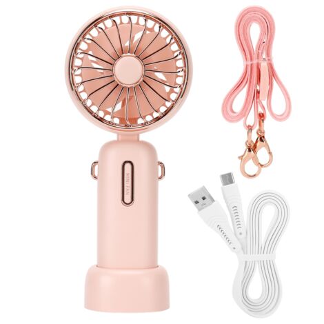 Mini-Tischventilator mit 3 Geschwindigkeitsstufen und abnehmbarem Kabel, 4000–6000 U/min, Rosa