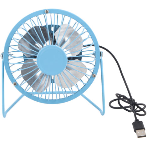 Mini-Tischventilator mit leisem USB-Anschluss aus Aluminium mit blauen Flügeln