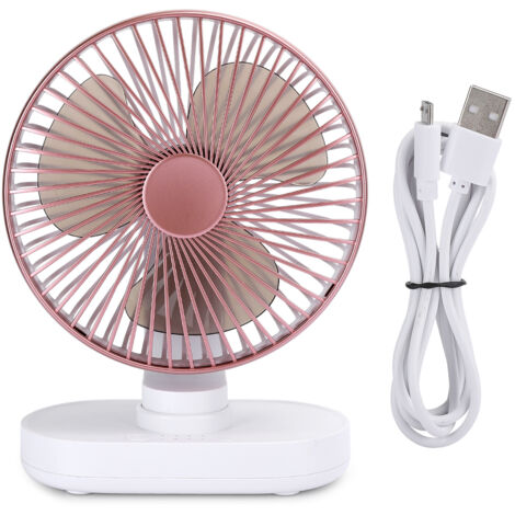 Mini-Tischventilator mit USB-Anschluss, wiederaufladbar, 4 Geschwindigkeitsstufen, leise – Roségold für Büro und Zuhause