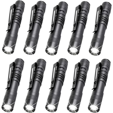 Mini torce a LED (10 pezzi) - Piccole torce da 9 cm con clip, adatte per illuminazione esterna, campeggio, escursionismo e uso di emergenza.