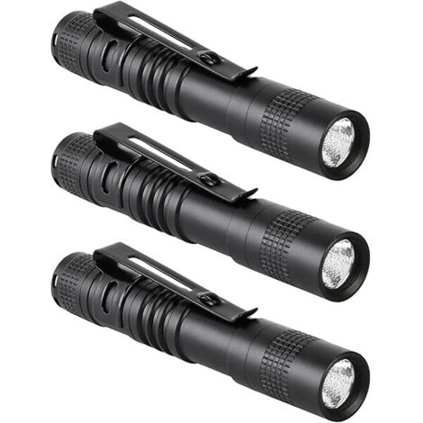 Mini Torche - 500 Lm - Aluminium - Clip Intégré - Fonctionne avec Piles AAA - Pour Inspection Réparation Extérieur Urgence - Lot de 3