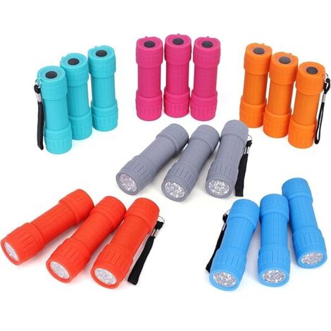 Mini Torche LED - 9 LED - 30 Lumen - Boîtier ABS Résistant - Poignée Gommeuse - Piles AAA Incluses - Idéal pour Enseignement, Camping, Cadeau - Lot de 18