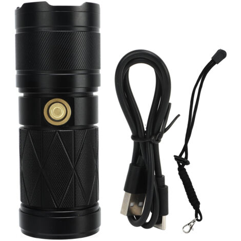 Mini torcia LED portatile ricaricabile tramite USB con zoom telescopico e alta luminosità, ideale per avventure all'aria aperta e campeggio.
