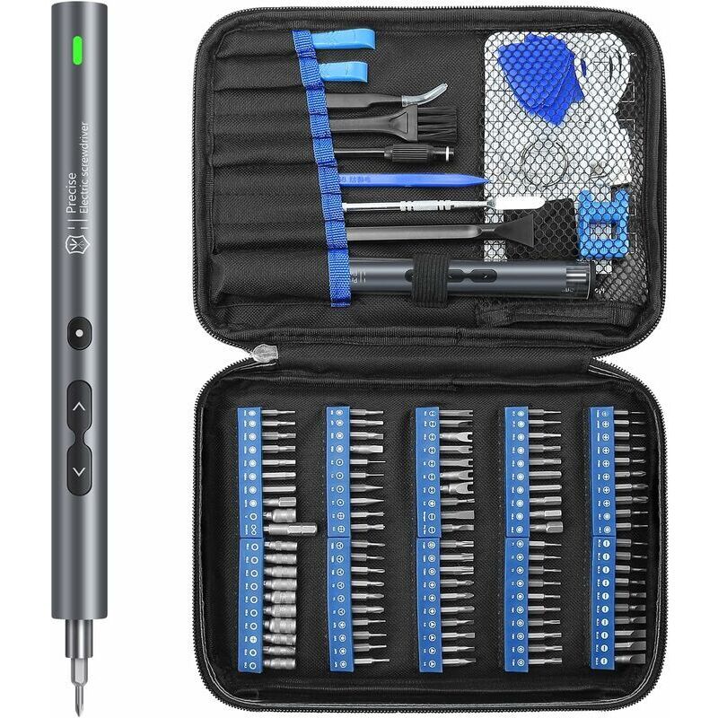Mini Tournevis Electrique, 120 en 1 Petit Tournevis Electrique Sans Fil Portable, avec 100 Embouts de Précision & Lumière led & Outil de 20 Embouts