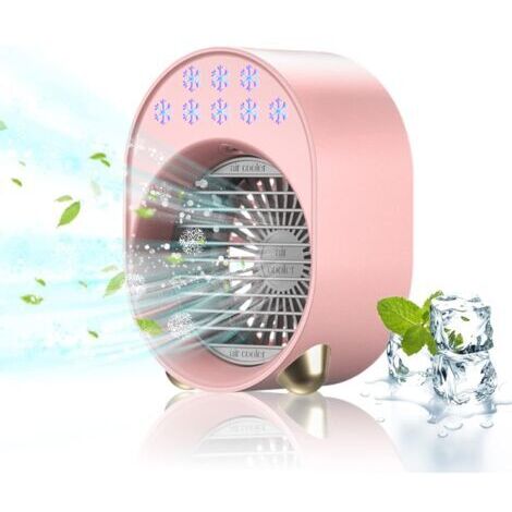 Mini-Tragbare Klimaanlage ohne Abluft, Leiser Schlafzimmerventilator, USB-aufladbare mobile Klimaanlage, Kleiner Luftbefeuchter (Rosa)