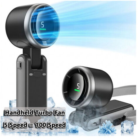 Mini-Tragbarer Handventilator mit Turbofunktion, schwarz, USB-aufladbar, bis zu 5 Stunden Kühlleistung (USA)