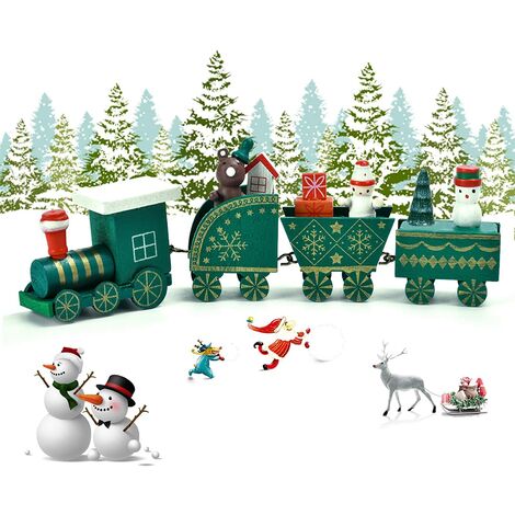 Mini Train en Bois,Deco Noel Train Noël Décorations,décoration de Noel,Caravane Miniature Christmas Decorations,Mini Figurine décoration intérieure Maison (Vert)