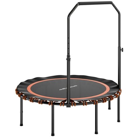 Mini trampoline de fitness 114 cm avec poignée réglable, usage intérieur et extérieur, structure acier et plastique, couleur orange