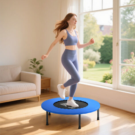 Mini trampoline de fitness. trampoline d'exercice avec pieds antidérapants. charge 100 kg. Ø 81 x 22.5 cm. bleu et noir