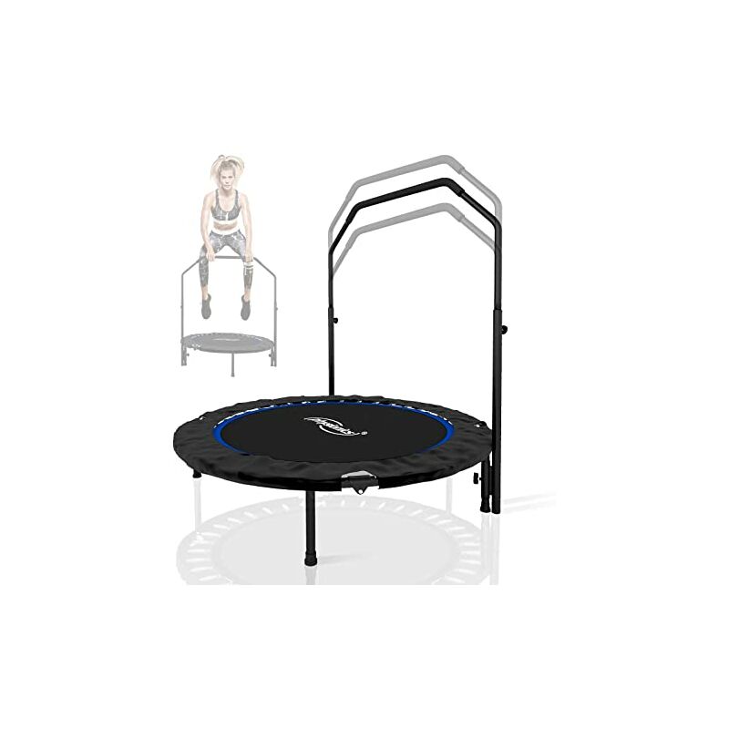 Mini trampoline de remise en forme pliable de remise en forme avec main courante réglable en hauteur Couleur : Bleu