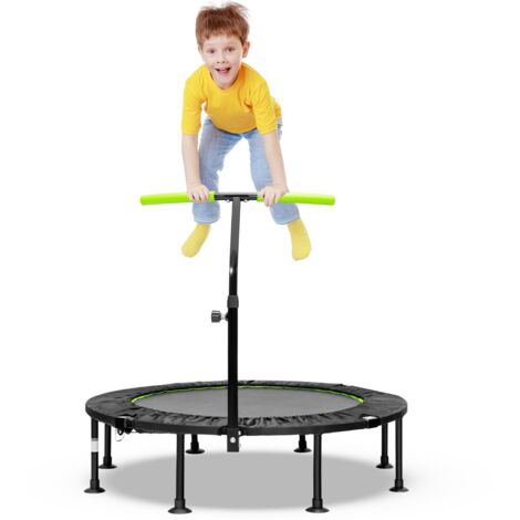 Mini Trampoline d'Intérieur Pliable Ø110cm avec Poignée Réglable en Hauteur Trampoline de Fitnesss avec Tapis de Saut en PP Charge 100kg Vert CW6358 Maison Chic