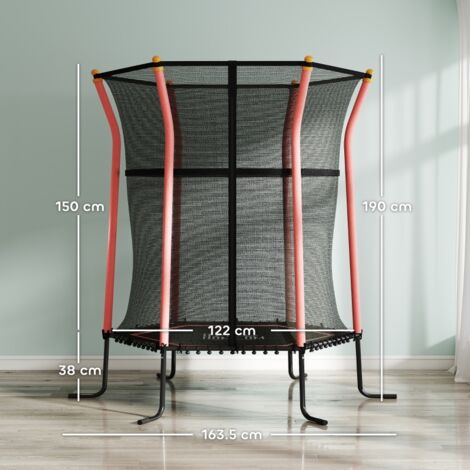 Mini trampoline gonflable enfant 3-10 ans avec filet sécurité anti-chute, jeu extérieur intérieur bleu