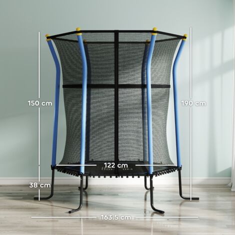 Mini trampoline gonflable enfant 3-10 ans filet sécurité, jeu d'intérieur et extérieur bleu