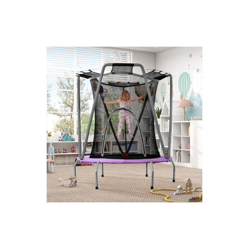 Mini trampoline trampoline enfant 147 cm, trampoline pour intérieur et extérieur, trampoline de jardin avec filet de sécurité et couverture de bord
