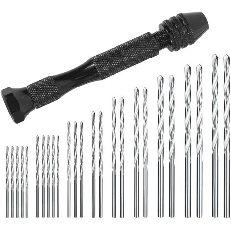 Mini trapano manuale punte elicoidali + 25 micro trapani elicoidali senza fili in alluminio morsa a perno utensili rotanti punte elicoidali regolabili pirografia casa plastica foro rame
