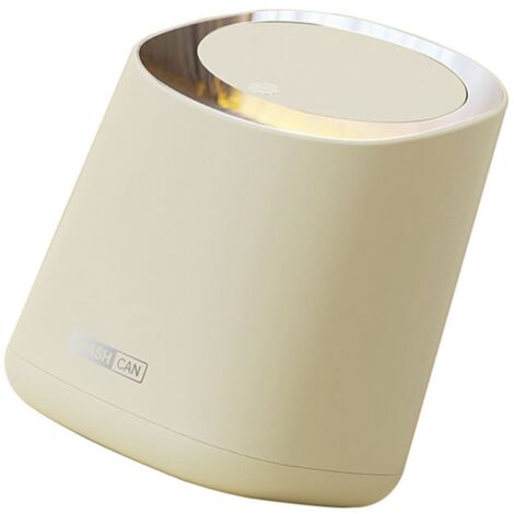 Mini Trash Can avec Couvercle Press - Corbeille Mini Déchets Table ABS - 350g 17cm Blanc Crème pour Bureau Salon Voiture