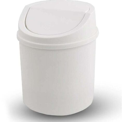 Mini Trash Can with Lid, Tabletop Trash Can, Small Plastic Trash Can, White