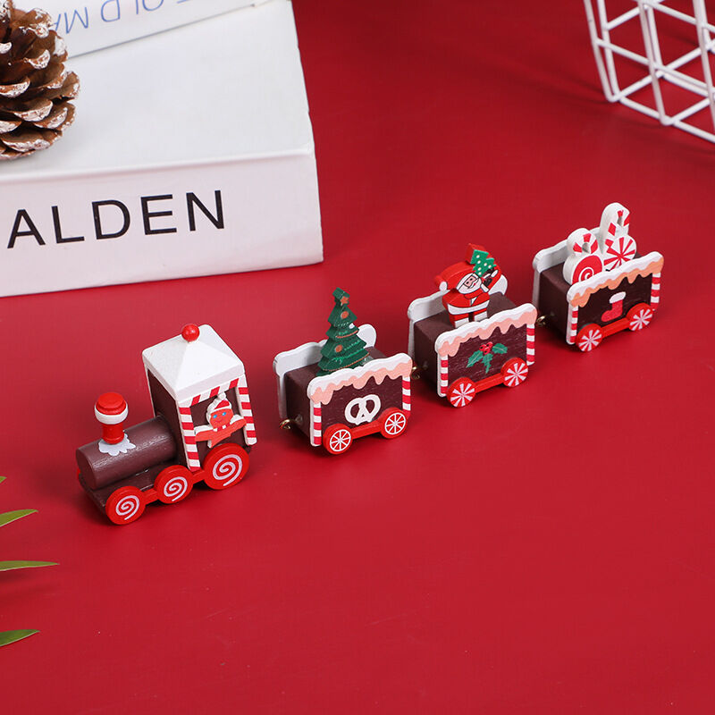 

Mini tren de madera, adornos navideños de trenes, adornos navideños, adornos navideños de caravanas en miniatura, minifiguras para decoración del