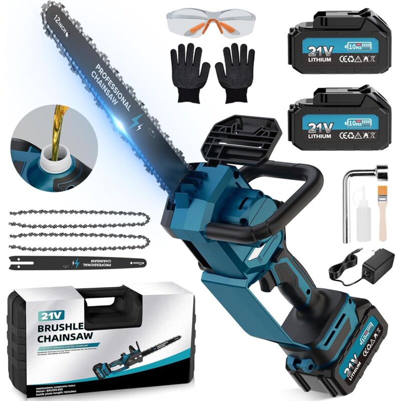 Circlio - Mini tronçonneuse 12 pouces avec batterie,12000mAh 1800W Batterie Tronçonneuse,Pour l'élagage,l'artisanat et les projets de bricolage