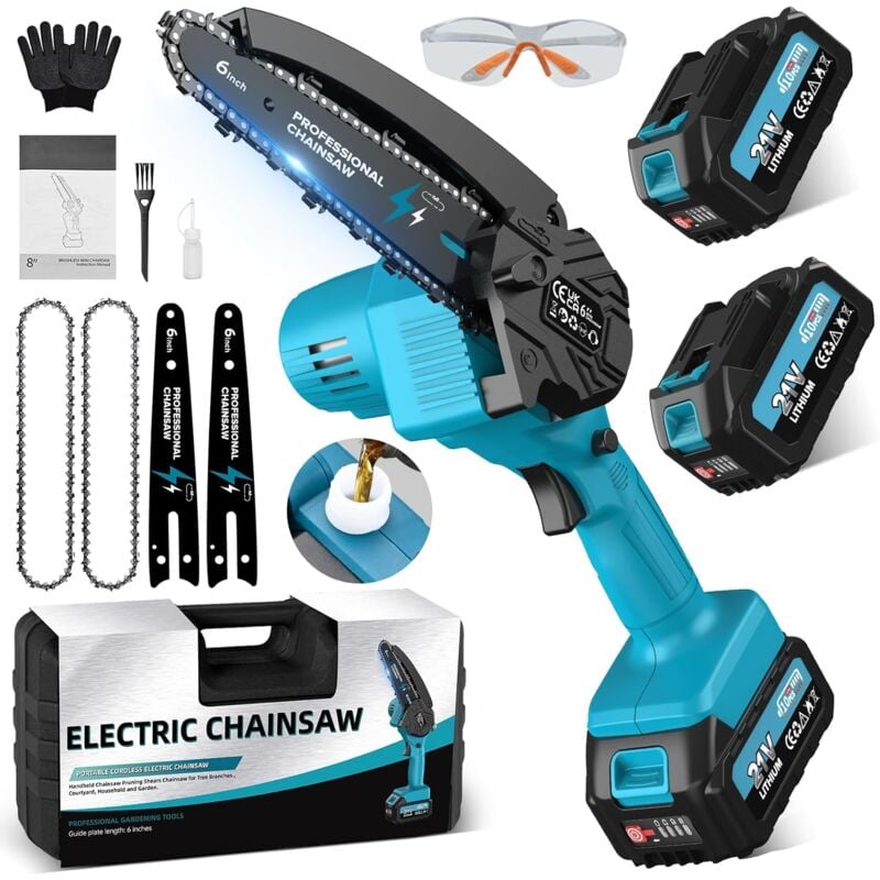 Circlio - Mini tronçonneuse 6 pouces avec batterie,8000mAh 900W batterie tronçonneuse,Pour l'élagage,l'artisanat et les projets de bricolage