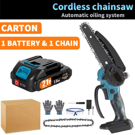 Mini tronçonneuse 6 pouces – Rechargeable – Lot 1 batterie + 1 chaîne – Élagage verger – Emballage carton