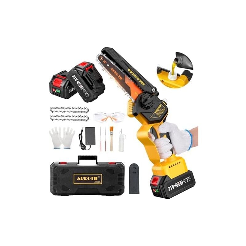 Seesii - Mini Tronçonneuse à Batterie 8000mAh, aprotii 6 Pouces Tronçonneuse Électrique avec 800W Moteur Sans Balais, Automatique et Tension de