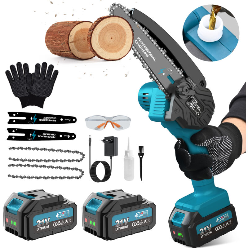 Circlio - Mini Tronconneuse a Batterie, Tronconneuse Electrique Sans Fil de 6 Pouces 8000mAh avec Graisseur Automatique, Elagueuse Batterie pour