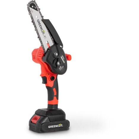 Mini tronçonneuse à main sans fil batterie 21V, lame 152,4mm, puissance 500W, verrouillage de sécurité, avec batterie, chargeur et 2 chaînes - Greencut GSM216L