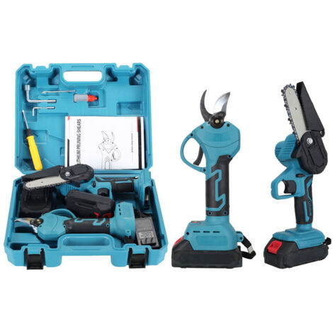 Mini tronçonneuse avec batterie 8000 mAh, 15,2 cm, avec graissage automatique et 2 batteries 4000 mAh, tronçonneuse portative pour travaux de jardinage, sécateur, lame de coupe