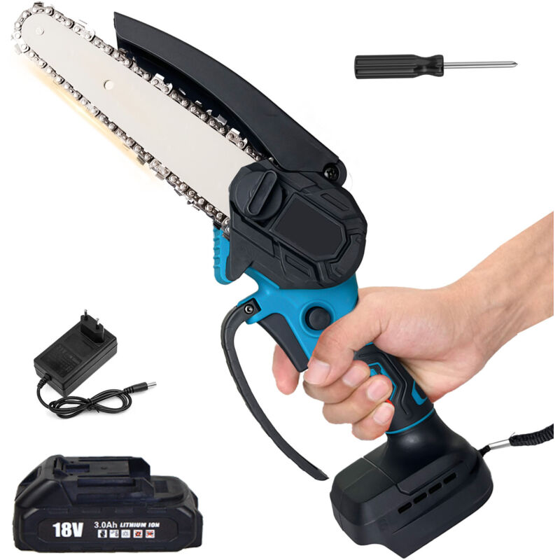 Pedony - Mini tronçonneuse de 6 pouces sans fil, tronçonneuse électrique à batterie, 1x 3.0a batterie + Charger, compatible avec le chargeur Makita,