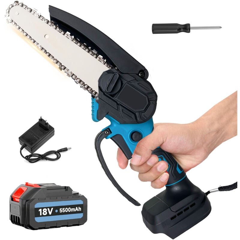 Pedony - Mini tronçonneuse de 6 pouces sans fil, tronçonneuse électrique à batterie, 1x 5500mAh batterie + Charger, compatible avec le chargeur