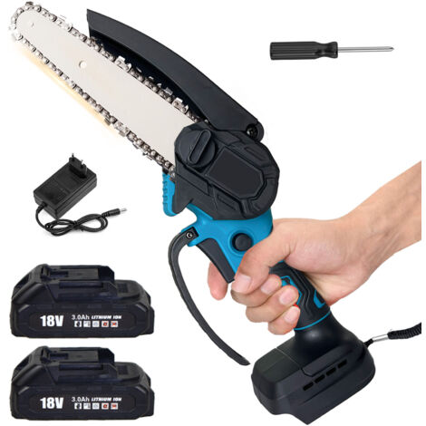 PEDONY Mini tronçonneuse de 6 pouces sans fil, tronçonneuse électrique à batterie, 2x 3.0a batterie + Charger, compatible avec le chargeur Makita, scie à chaîne pour coupe d'arbre Coupe de bois