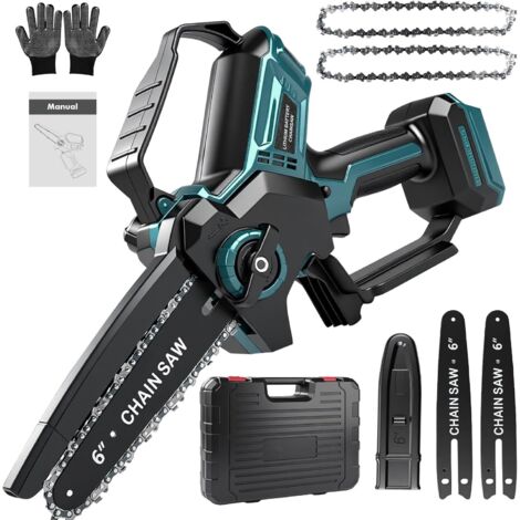 Mini tronçonneuse électrique sans fil de 6 inch, petite scie à chaîne portable Avec Huilage Automatique, Moteur Sans Balais, 2 Chaînes De Rechange pour la coupe du bois