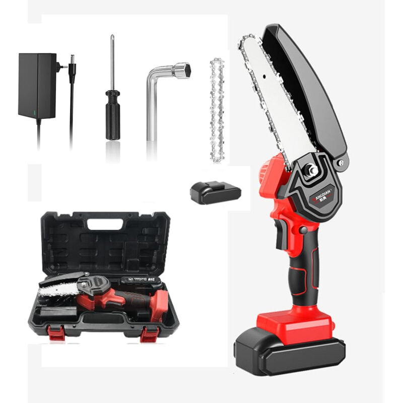 Mini Tronçonneuse Électrique Sans Fil,Sécateur Électrique avec Chargeur et 1 Batteries 21V, 6 Pouces 600W