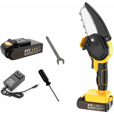 Mini tronçonneuse portative sans Fil, Scie d'élagage électrique Rechargeable de 4 Pouces 21 V, Vitesse de Coupe réglable(une seule batterie)