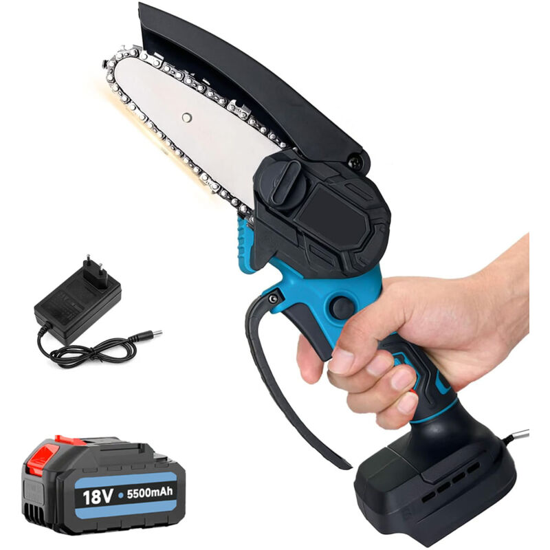 Pedony - Mini tronçonneuse sans fil 4 pouces, scies à chaîne électriques avec verrou de sécurité, petite tronçonneuse portative, 1 batterie 5,5 a +