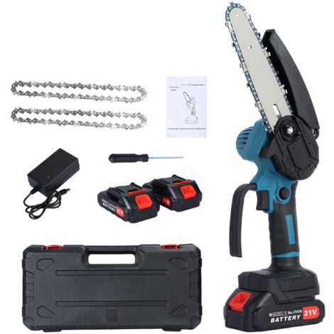 MINI Tronçonneuse,6 Pouces avec 2 Batteries, Scie sans fil avec 2 Chaînes Pour le Jardinage,les Elagueurs,les Coupes à Bois