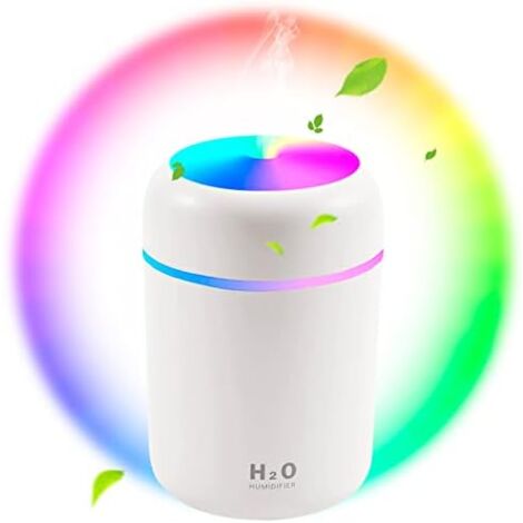 Mini USB Air Humidifier, Auto Shut Off and Colorful Night Light, Portable Home Air Humidifier for Auto Home Office Bedroom, White
