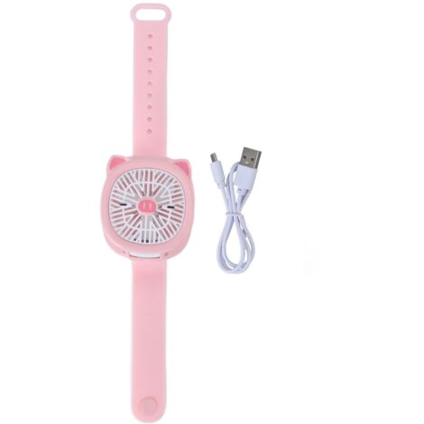 Mini-USB-Funkuhrventilator für Kinder – abnehmbares Armband, rosa Schweinchen-Design für den Außenbereich